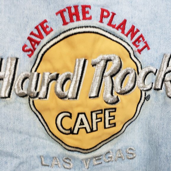 Las Vegas Hard Rock Cafe Save the Planet Light Wash Oversize Denim Jacket M - Picture 16 of 16